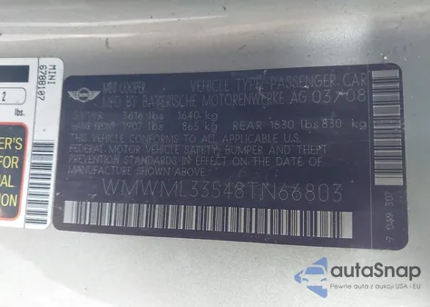 2008 Mini Cooper Clubman from USA, damaged, VIN WMWML33548TN66803